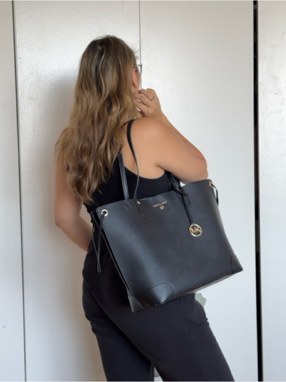 Michael Kors Black Saffiano Leather Tote with Gold Hardware - Picture 7 of 8